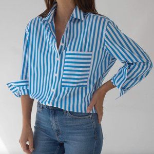 NWT AYR The Plunge Button-down Oxford in Athens Blue & White Stripe | …